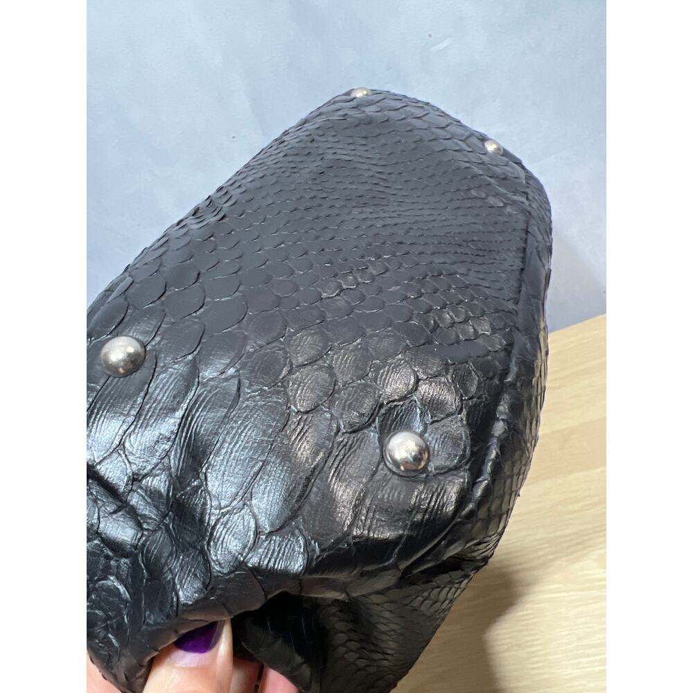 Furla Black Python Embossed Leather Side Bow Hobo… - image 7